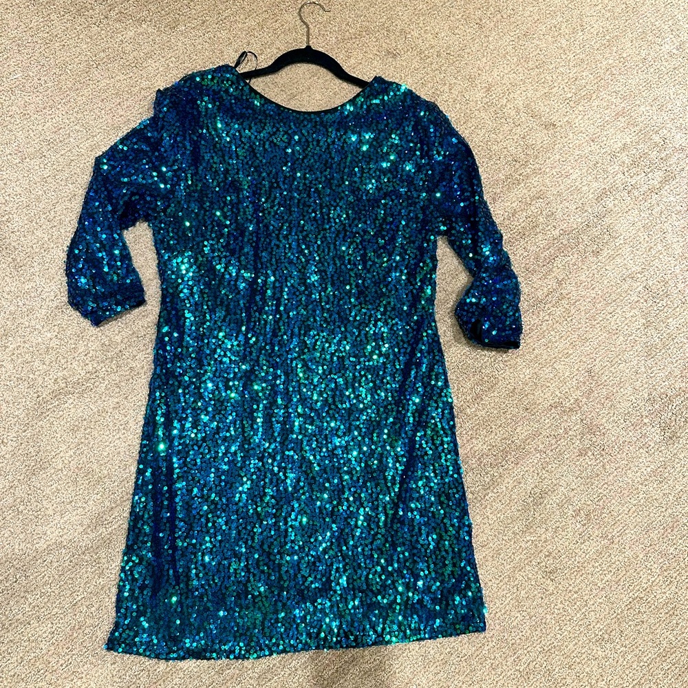 H&M Party Dress. Sequins lined. Blue & green sequins. Size XL (fits like L)